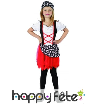 Tenue rouge petite piratesse motifs tetes de mort