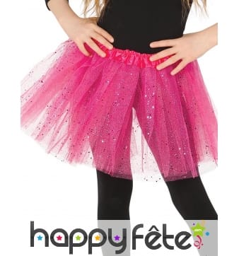 Tutu rose petite fille en tulle pailleté argenté