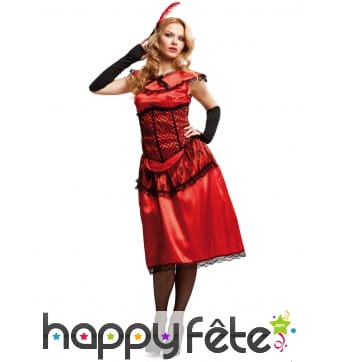 Tenue robe rouge de cabaret avec dentelle noire