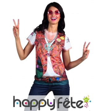 T-Shirt gilet hippie imprimé pour femme