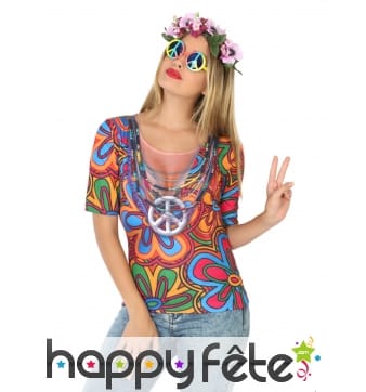 T-shirt haut de hippie pour femme adulte