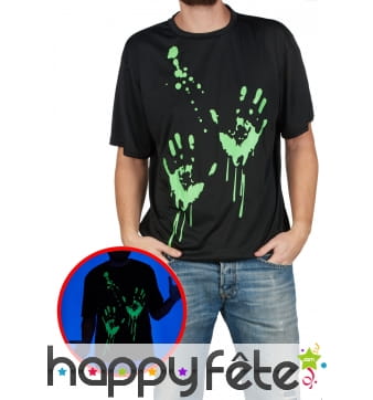 T-shirt noir avec traces de mains phosphorescentes