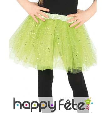 Tutu vert petite fille en tulle pailleté argenté