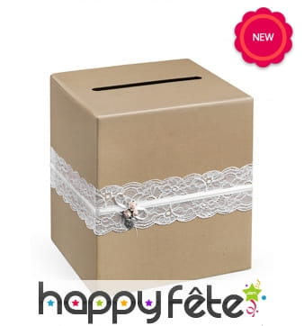 Urne en kraft décorée de dentelle