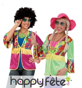 Veste hippie colorée, motifs sixties
