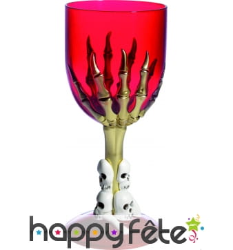 Verre halloween gothique rouge avec pied squelette