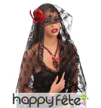 Voile noir de veuve en dentelle pour adulte