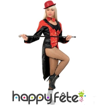 Veste queue de pie noire à sequins rouge, femme