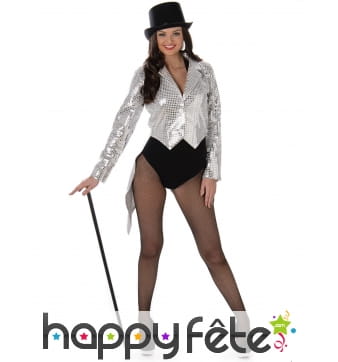 Veste queue de pie paillettes argentées pour femme