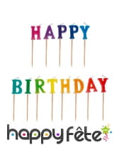 13 Bougies Happy Birthday multicolores de 8 cm