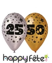 10 ballons noces d'or, dorés avec impression noire