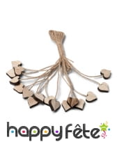 16 Coeurs marque place en bois sur ficelle