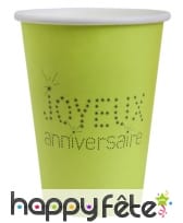 10 Gobelets verts Joyeux anniversaire
