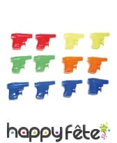 12 Mini révolvers à eau multicolores de 6cm
