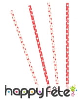 10 Pailles blanches et rouges avec coeurs