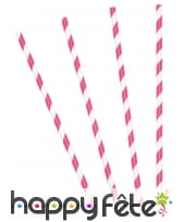 10 Pailles rayées fuchsia de 19,5cm