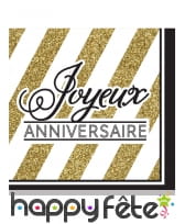 16 Serviettes d'anniversaire noir et or, image 1