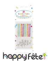 20 Bougies d'anniversaire colorées avec bobèches, image 1