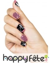 24 faux ongles motif chat, rose noir, image 1