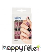 24 faux ongles motif chat, rose noir