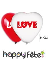 2 grands ballons coeur love blanc-rouge, 44cm