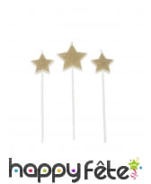 3 Bougies en forme d'étoile dorées de 11 cm