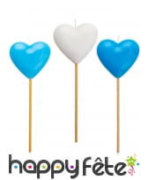 3 Bougies en forme de coeur bleu et blanc de 20 cm