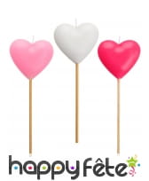 3 Bougies en forme de coeur rose et blanc de 20 cm