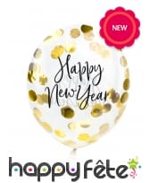 3 ballons Happy New Year transparent confettis or