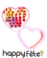 36 bagues smiley avec présentoir en forme de coeur