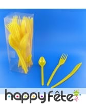 30 couverts en plastique jaune