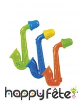 3 mini trompettes bleues vertes et oranges de 5 cm