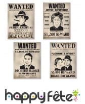 4 affiches Wanted en carton de 39cm