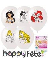 5 ballons à colorier princesses Disney