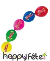 5 Ballons à liens joyeux anniversaire, 30cm