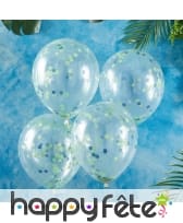 5 Ballons confettis verts transparents, 30cm, image 1