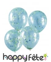 5 Ballons confettis verts transparents, 30cm