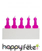 5 Bougies en forme de zizi rose, 14 cm