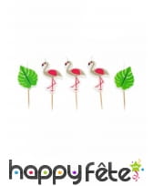 5 Bougies flamant rose et feuille tropicale, 3,5cm