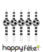 5 Bougies football noires et blanches de 10 cm