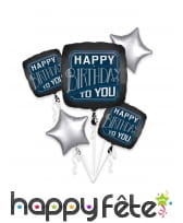 5 ballons Happy Birthday to you carré et étoile