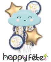 5 ballons rond étoile et nuage bleu heureux