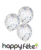5 Ballons transparents avec confettis irisés