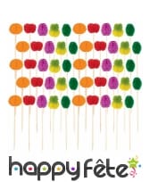 50 fruits alvéolés colorés sur pique en bois, 10cm, image 1