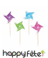 50 moulins à vent colorés sur pique en bois, 8,5cm