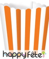 5 Pots à Popcorn lignés orange et blanc