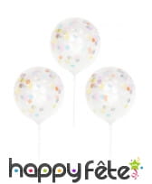 5 petits Ballons confettis transparents sur tige