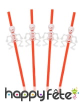 5 Pailles oranges avec squelette blanc