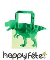 5 Sacs cadeaux T-rex vert en papier de 22,5 cm