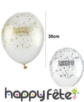 6 Ballons Bonne année transparents de 30 cm